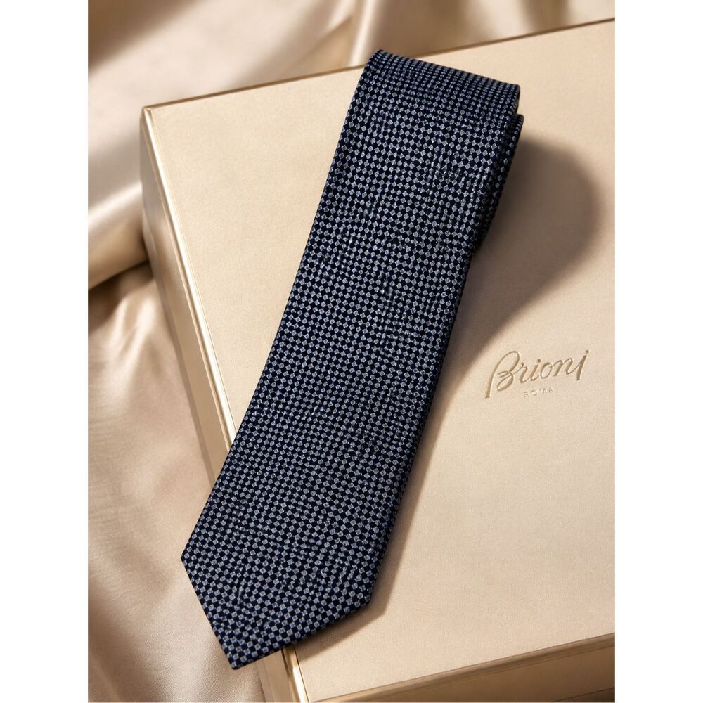 NWOT Brioni  Print Silk Tie gold accent chain, Italy Luxury Designer Necktie, $3